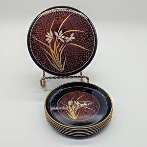 Asahi Japan Black Floral Lacquerware Boxed Coaster Set